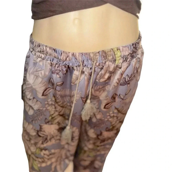 Women's XL Floral Wide-Leg Crop Pants Tassel Drawcord Pull-On - Picture 6 of 9